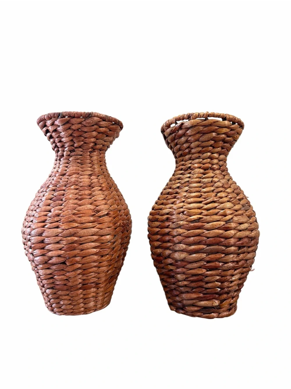 Pair Woven Rattan Vase Baskets Boho Coastal Farmhouse Rustic Home Décor